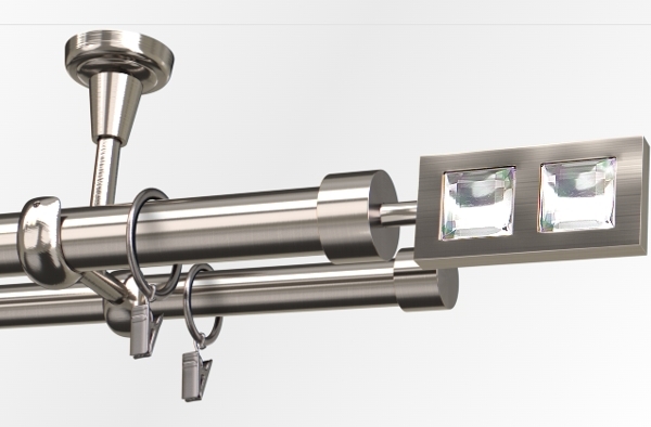Karnisze sufitowe podwójne klasyczne Ø25/19mm z końcówką Luxor cristal