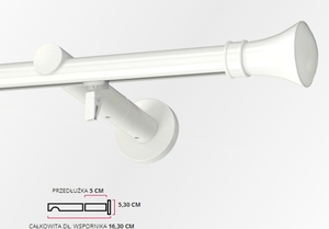 Karnisz pojedynczy przesuwny z wspornikiem 16cm w kolorze białym z przedłużką i końcówkami Colosseo